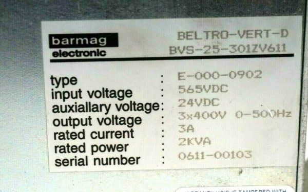 USED BARMAG ELECTRONIC E-000-0902 BELTRO-VERT-D BVS--25-301ZV611 E0000902 - Image 5