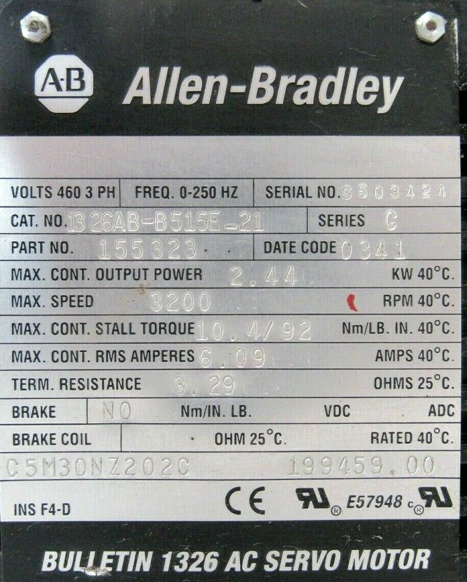 NEW ALLEN BRADLEY 1326AB-B515E-21 SERVO MOTOR SER.C 155323 1326ABB515E21 - Image 4