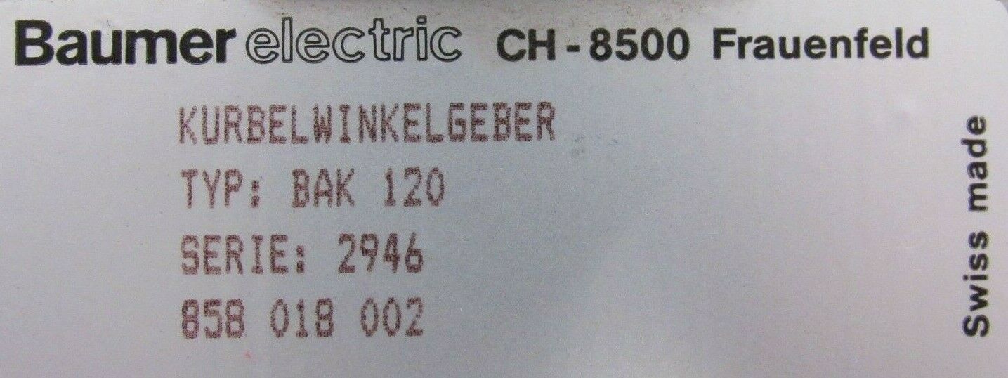 NEW BAUMER ELECTRIC BAK120 CRANK ANGLE SENSOR CH-8500 858-018-002 2946 - Image 3