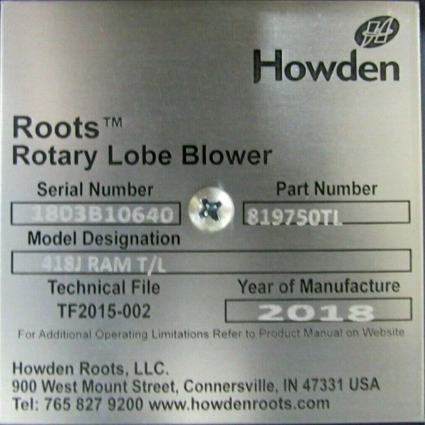 NEW HOWDEN ROOTS 418J RAM T/L ROTARY BLOWER 819750TL 418JRAMTL - Image 5