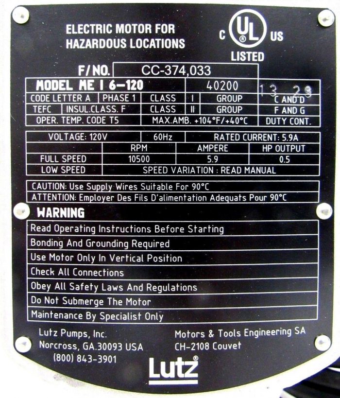 NEW LUTZ ME-I-6-120 SILVER STAR EXPLOSION PROOF DRUM PUMP 0040-200 MEI6120 - Image 4