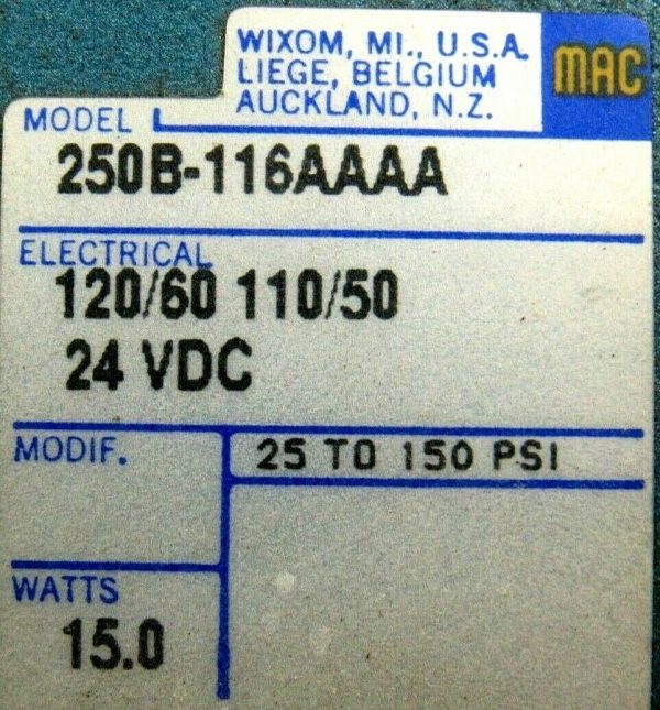 NEW MAC VALVES 57C-32-116AA SOLENOID VALVE W/ 250B-116AAAA 57C32116AA - Image 6