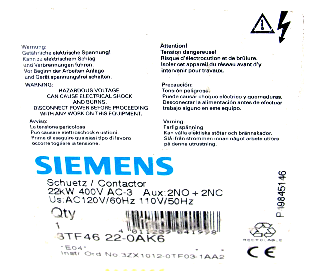 NEW SIEMENS 3TF4622-0AK6 CONTACTOR 3TF46220AK6 - Image 5