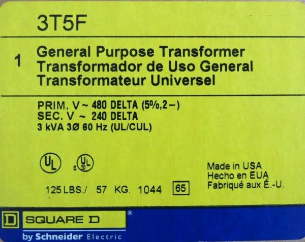 NEW SQUARE D 3T5F TRANSFORMER PRI 480V SEC 240V 3KVA - Image 5