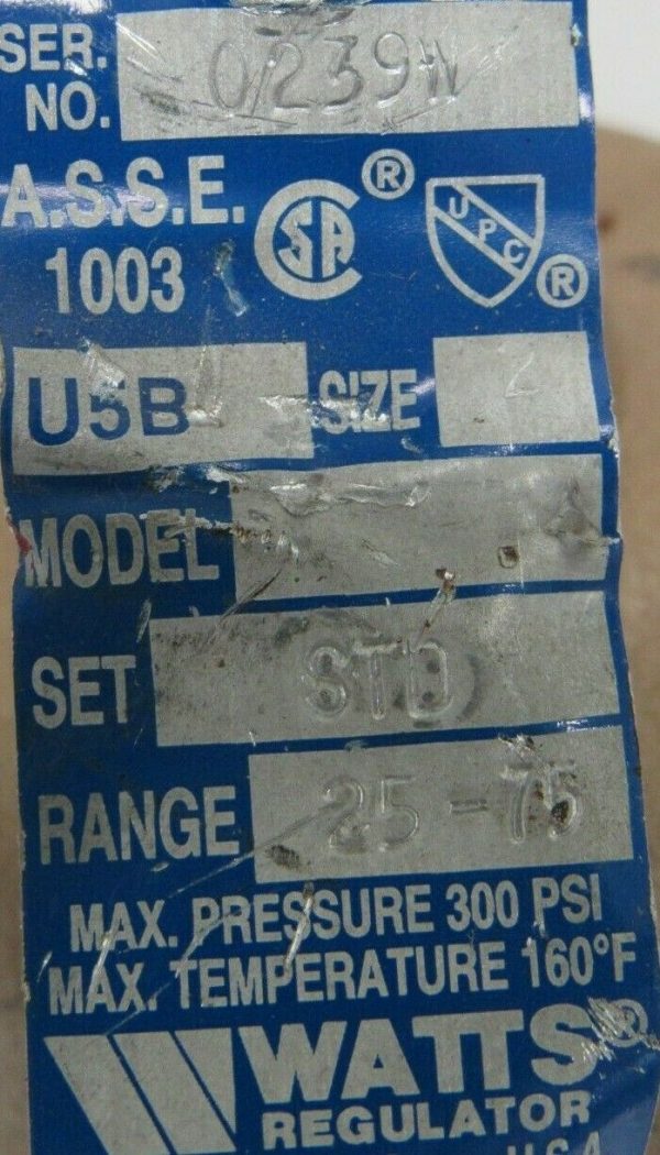 NEW WATTS U5B PRESSURE REDUCING VALVE SIZE 2 RANGE 25-75 - Image 5