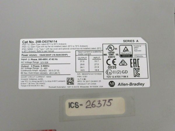 REFURBISHED ALLEN BRADLEY 25B-D037N114 POWERFLEX 525 AC DRIVE 25BD037N114 - Image 9