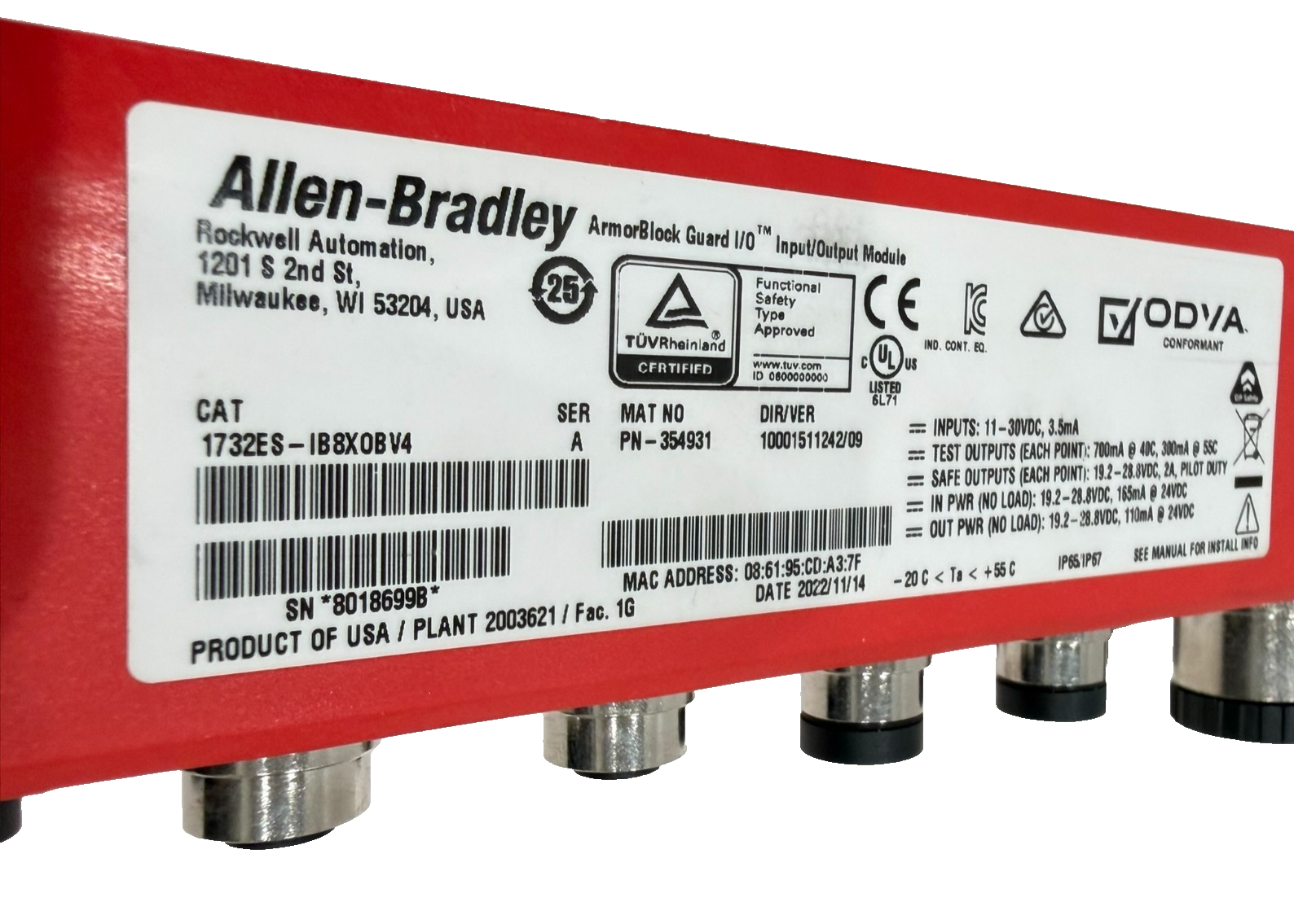ALLEN BRADLEY 1732ES-IB8X0B INPUT/OUTPUT MODULE SER. A 1732ESIB8X0B NEW ...