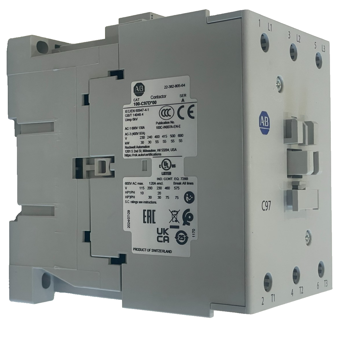 ALLEN BRADLEY100-C97DJ10 CONTACTOR SER. A 100C97DJ10 NEW, SURPLUS - Image 3