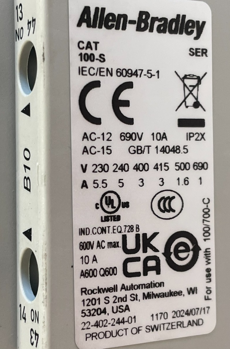 ALLEN BRADLEY100-C97DJ10 CONTACTOR SER. A 100C97DJ10 NEW, SURPLUS - Image 5