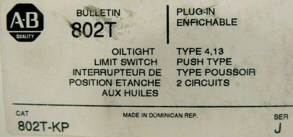 NEW ALLEN BRADLEY 802T-KP LIMIT SWITCH SER J 802TKP - Image 4