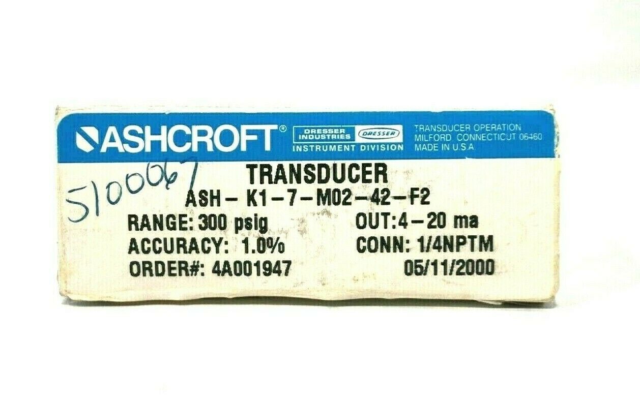 NEW ASHCROFT ASHK17M0242F2 PRESSURE TRANSDUCER 300 PSIG