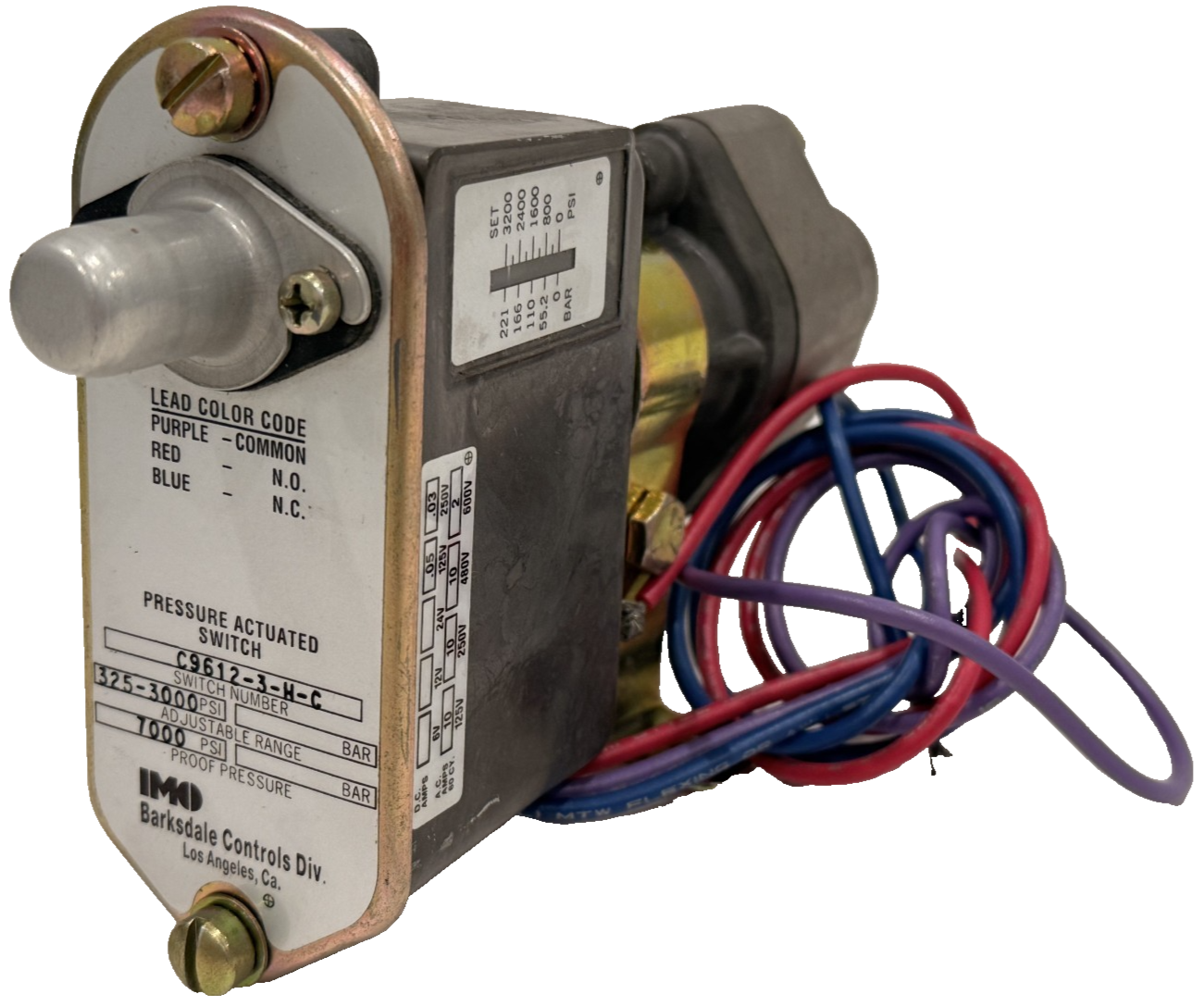 NEW BARKSDALE C9612-3-H-C PRESSURE ACTUATED SWITCH 325-3000PSI 7000PSI C96123HC