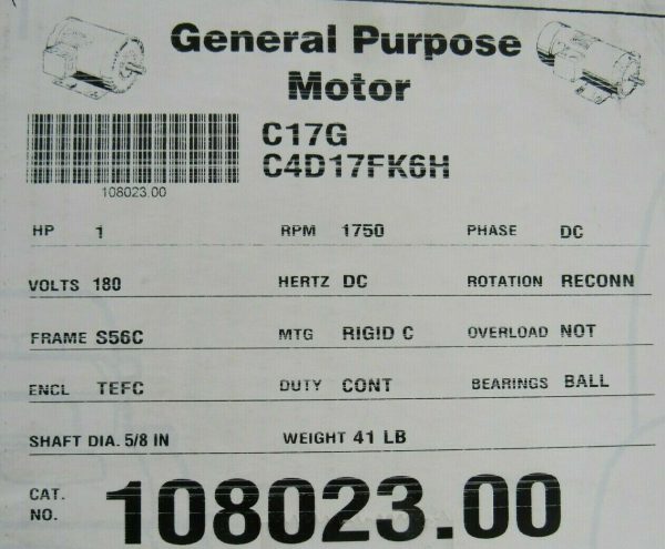 NEW LEESON 108023.00 MOTOR 1HP 180VDC 1750 RPM 5/8" SHAFT DIA. C4D17FK6H - Image 6