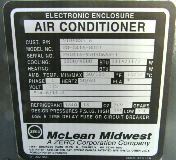NEW MCLEAN 28-0416-G007 AIR CONDITIONER 115V 280416G007 - Image 4
