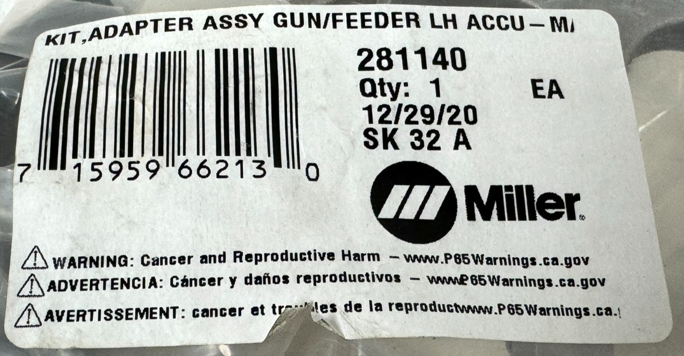 NEW MILLER 281140 ADAPTER ASSY GUN/FEEDER LH ACCU-MATE KIT - Image 4