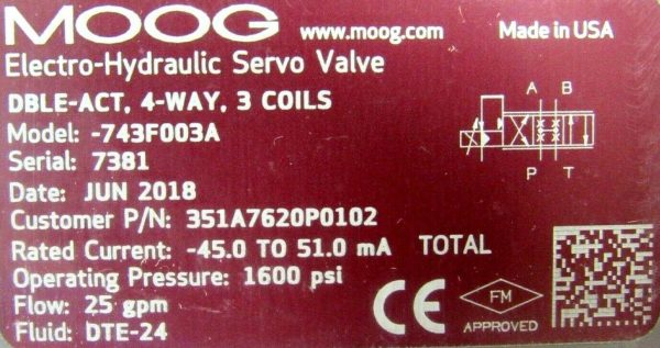 NEW MOOG -743F003A HYDRAULIC SERVO VALVE 351A7620P0102 - Image 4