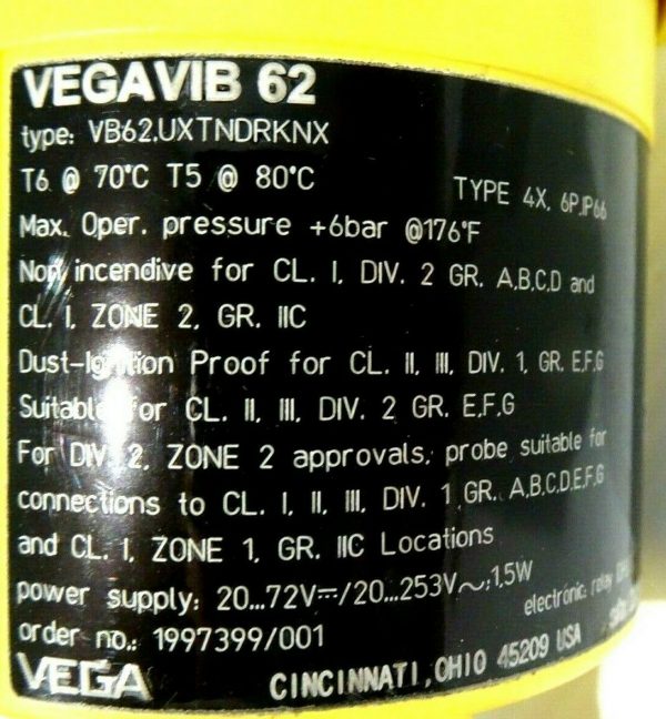 NEW VEGA VB62.UXTNDRKNX LEVEL SENSOR W/ TUNING FORK VEGAVIB 62 - Image 3