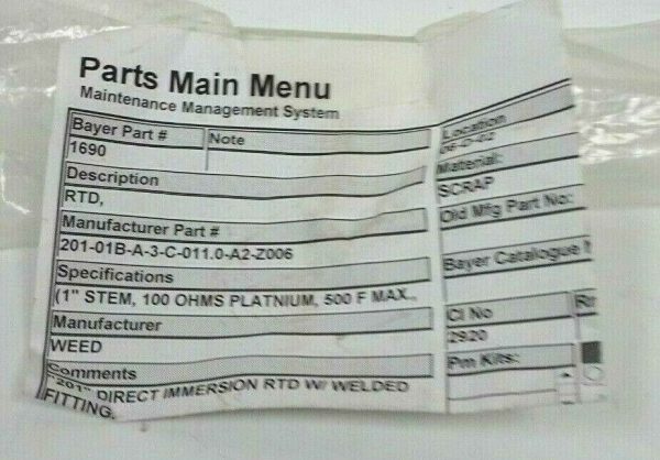 NEW WEED 201-01B-A-3-C-011.0-A2-Z006 TEMPERATURE PROBE 20101BA3C0110A2Z006 - Image 3