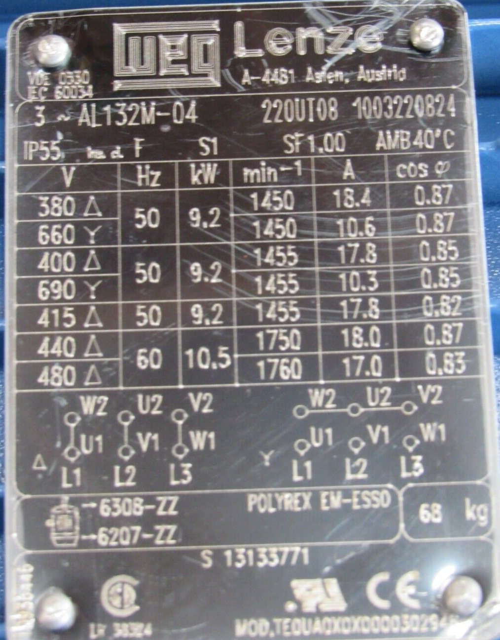 NEW WEG 10936446 MOTOR 9.2KW04P132M-380-415/660 AL132M-04 - SB