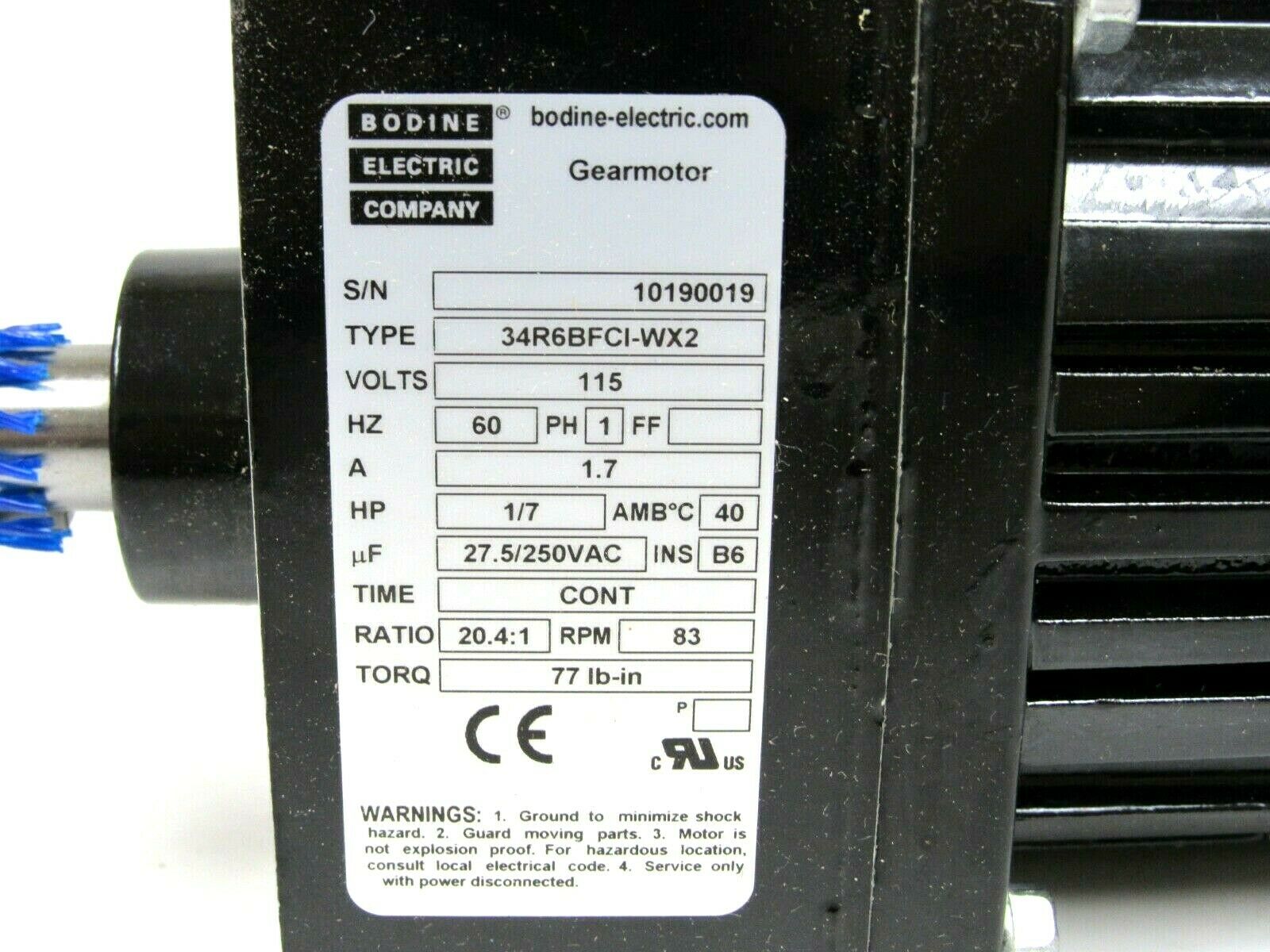 NEW BODINE 1019VJ 34R6BFCI-WX2 ELECTRIC GEAR MOTOR 34R6BFCIWX2 - Image 4