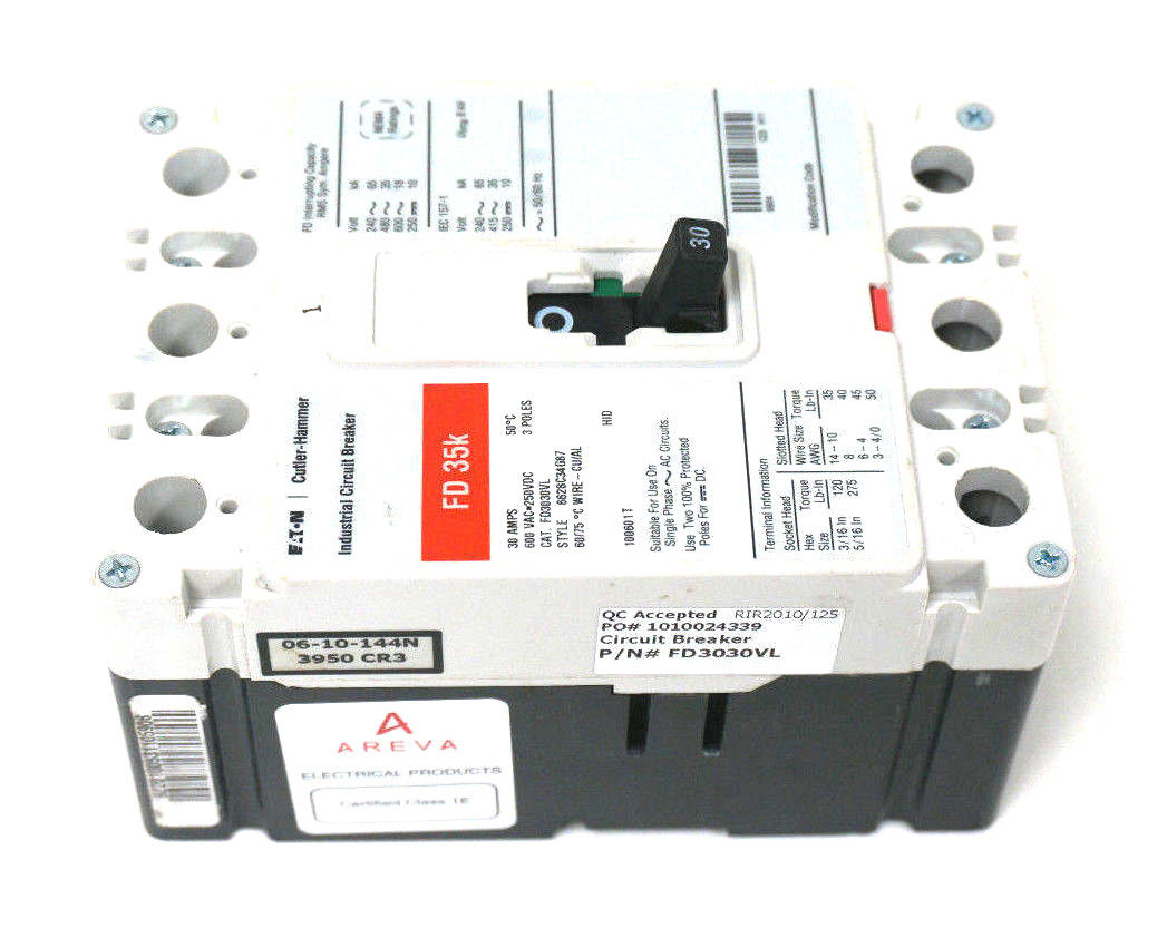 NEW CUTLER HAMMER FD3030VL CIRCUIT BREAKER SER. C, 30A, 600VAC, 3 POLE - Image 5