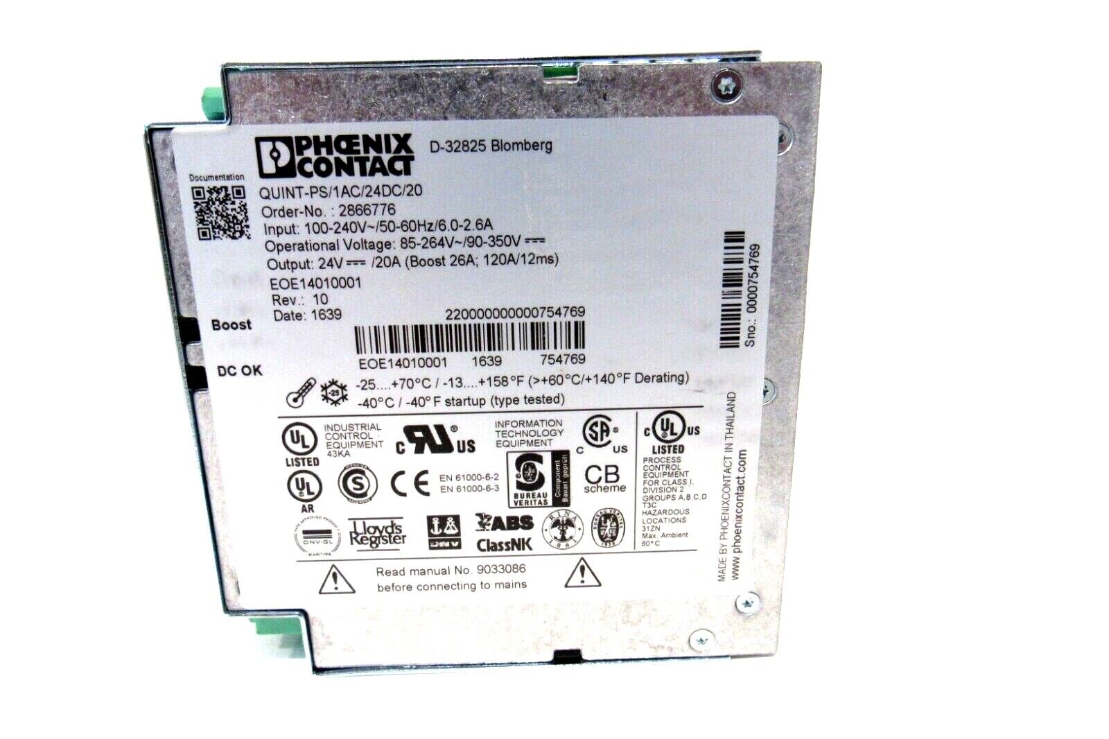 NEW PHOENIX CONTACT QUINT-PS/1AC/24DC/20 POWER SUPPLY 2866776 QUINTPS1AC24DC20 - Image 3
