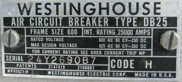 REFURBISHED WESTINGHOUSE DB25 AIR CIRCUIT BREAKER FRAME SIZE 600 G2C06L3XXXRXXXX - Image 8