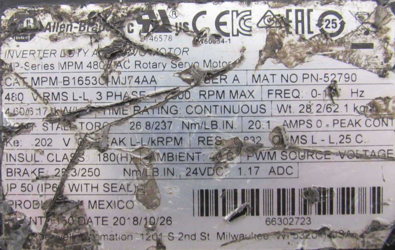 USED ALLEN BRADLEY MPM-B1653C-MJ74AA SERVO MOTOR MPMB1653CMJ74AA - Image 4