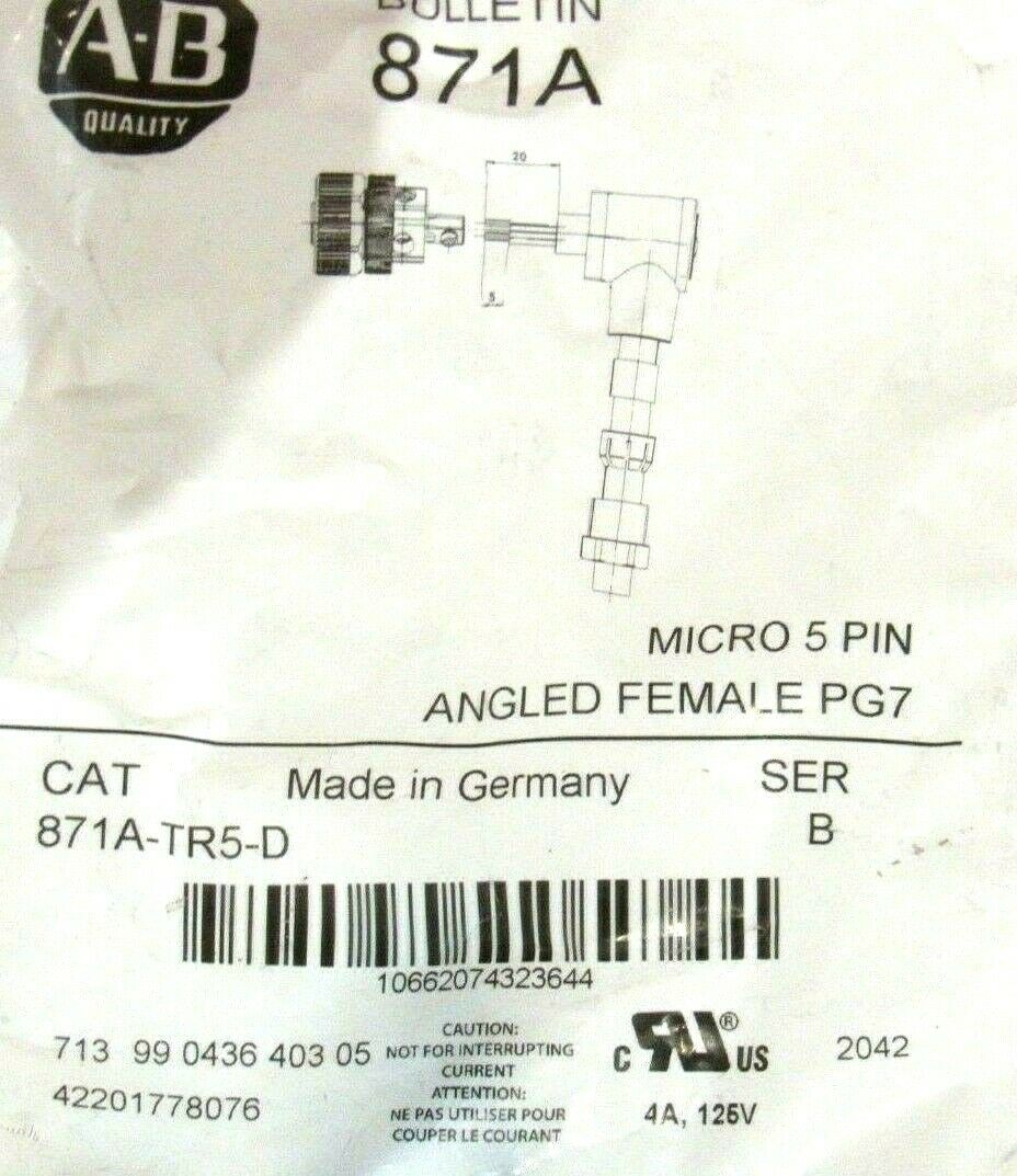 LOT OF 3 NEW ALLEN BRADLEY 871A-TR5-D MICRO 5 PIN ANGLED FEMALE SER.B 871ATR5D - Image 4