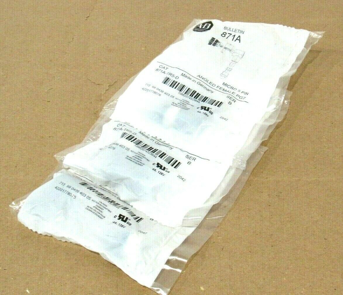 LOT OF 3 NEW ALLEN BRADLEY 871A-TR5-D MICRO 5 PIN ANGLED FEMALE SER.B 871ATR5D