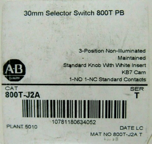 NEW ALLEN BRADLEY 800T-J2A SELECTOR SWITCH SER T 800TJ2A - Image 4