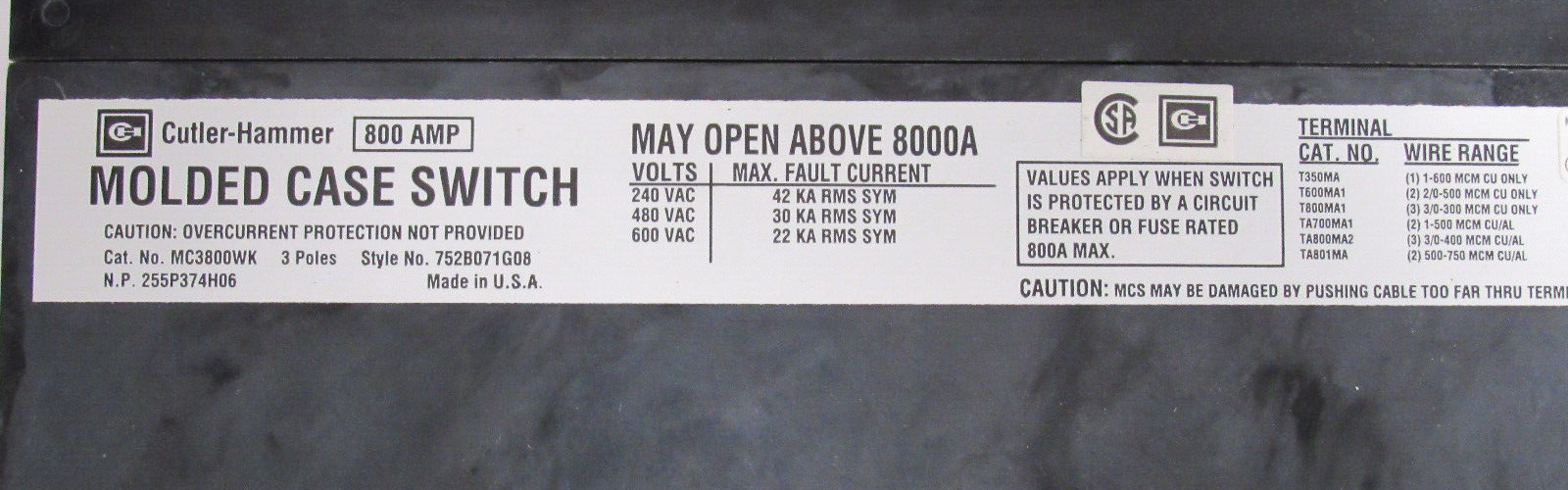 NEW CUTLER HAMMER MC3800WK CIRCUIT BREAKER 800A 600V 3 POLE - Image 4