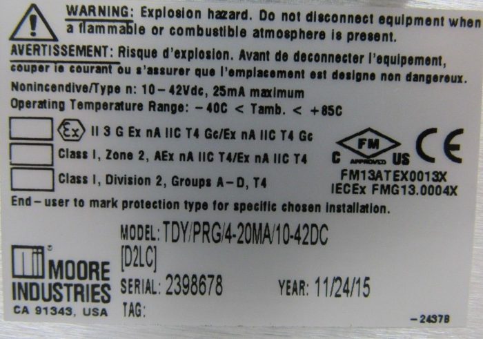 NEW MOORE INDUSTRIES TDY/PRG/4-20MA/10-42DC TEMPERATURE TRANSMITTER - Image 5