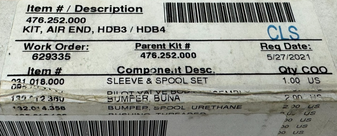 NEW SANDPIPER 476.252.000 PUMP KIT AIR END HDB3/HDB4 - Image 4