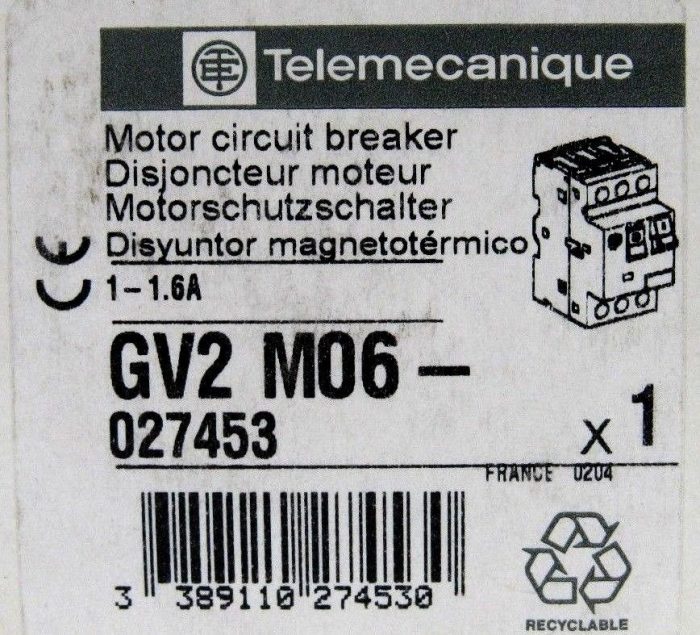 NEW TELEMECANIQUE GV2-M06 CIRCUIT BREAKER GV2M06 027453 - Image 3