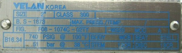 NEW VELAN F08-1074C-02TY-W320 GLOBE VALVE 2"-300 F081074C02TYW320 - Image 5