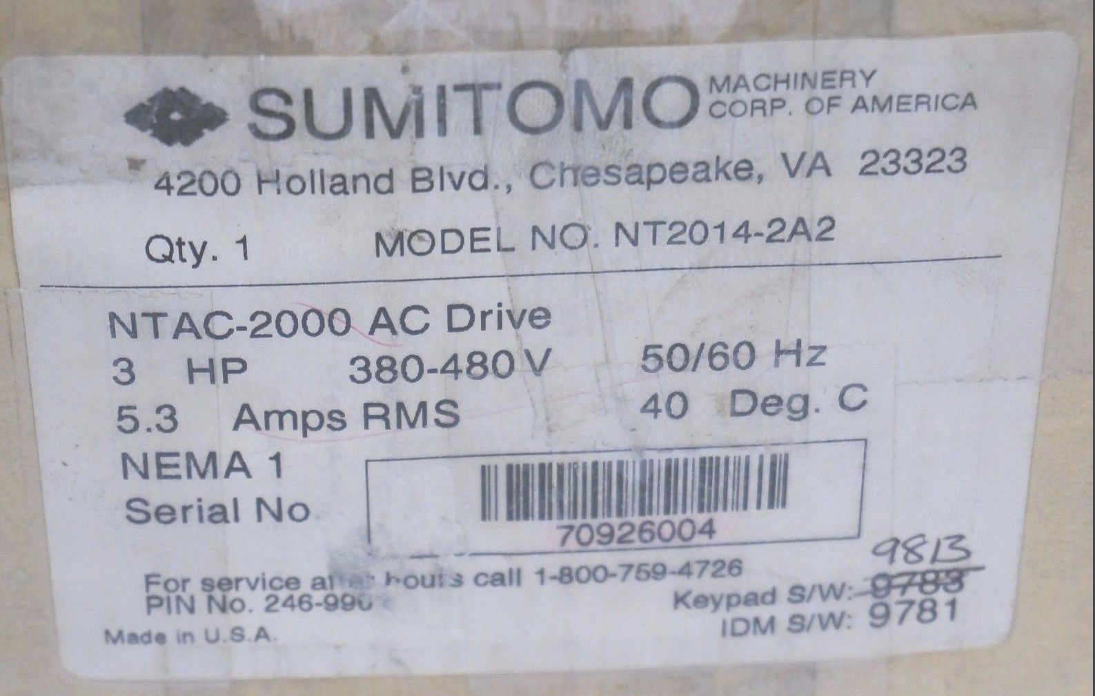 Sumitomo NTAC 2000 Keypad 
