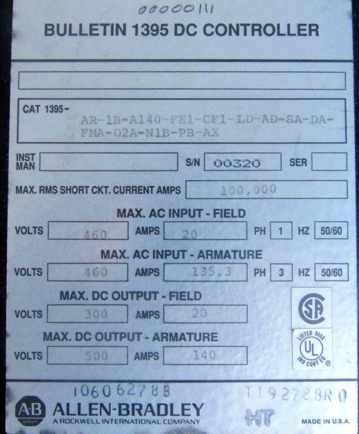 USED ALLEN BRADLEY 1395-AR-1B-A140-FE1-CF1-LD-AD-SA-DA-FMA-D2A-N1B-PB-AX DRIVE - Image 9