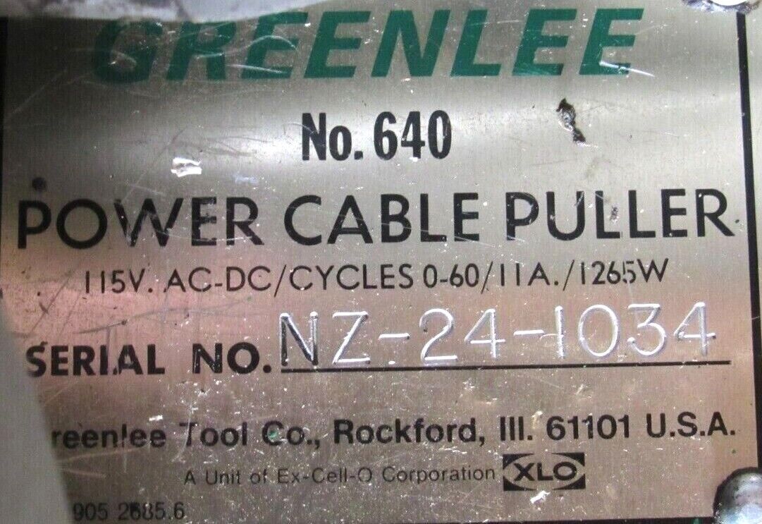 USED GREENLEE 640 POWER CABLE PULLER W/ 3-6" CABLE SHEAVES 1-10.5" CABLE SHEAVE - Image 6