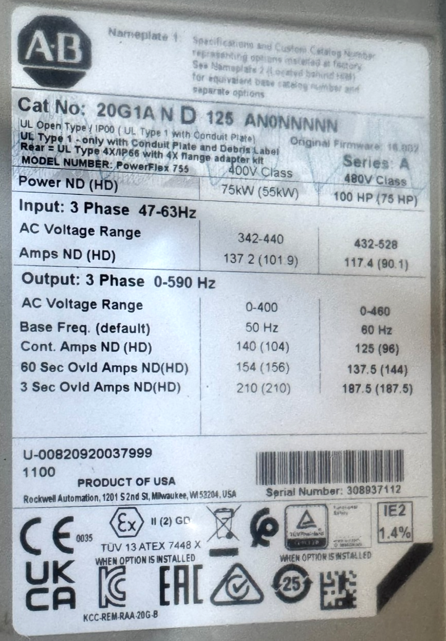 ALLEN BRADLEY 20G1AND125AN0NNNNN POWERFLEX 755 SER. A 100HP REFURBISHED - Image 5