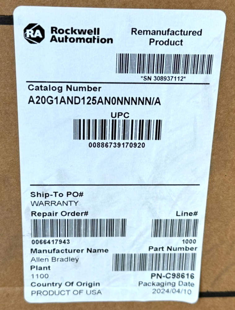 ALLEN BRADLEY 20G1AND125AN0NNNNN POWERFLEX 755 SER. A 100HP REFURBISHED - Image 6
