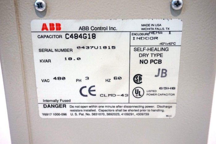 NEW ABB C484G18 CAPACITOR 3 PHASE 480 VAC. 60 HZ - Image 4