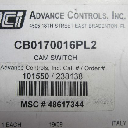 NEW ADVANCE CONTROLS CB0170016PL2 CAM SWITCH 101550