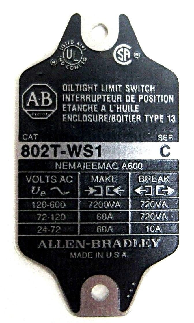 NEW ALLEN BRADLEY 802T-WS1 LIMIT SWITCH 802TWS1 SER C - Image 4