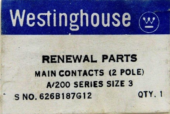 NEW WESTINGHOUSE 626B187G12 CONTACT KIT SIZE 3 A/200 SERIES - Image 3