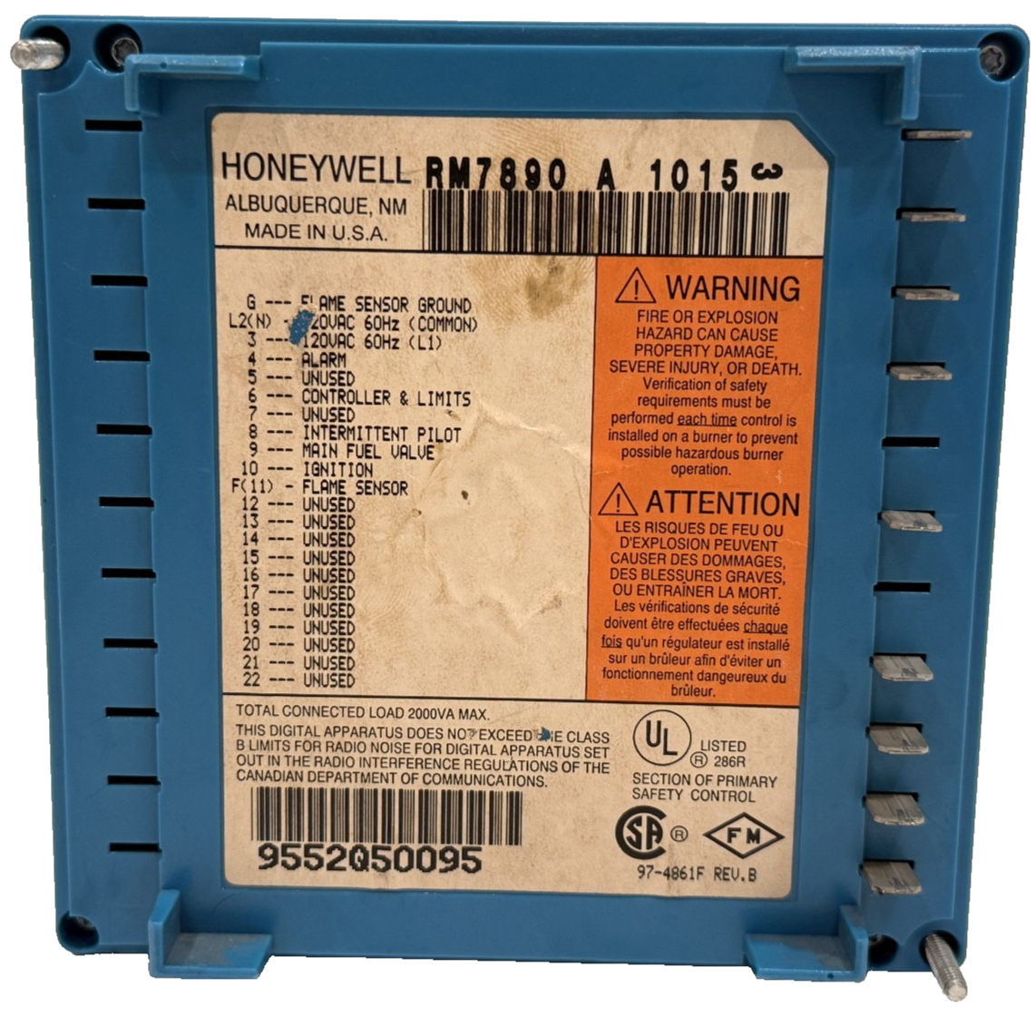 USED HONEYWELL BURNER CONTROL RM7890-A-1015 RM7890A1015 - Image 5