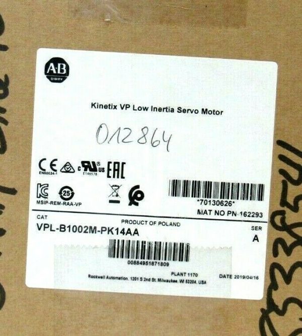 NEW ALLEN BRADLEY VPL-B1002M-PK14AA SERVO MOTOR SER.A VPLB1002MPK14AA - Image 3