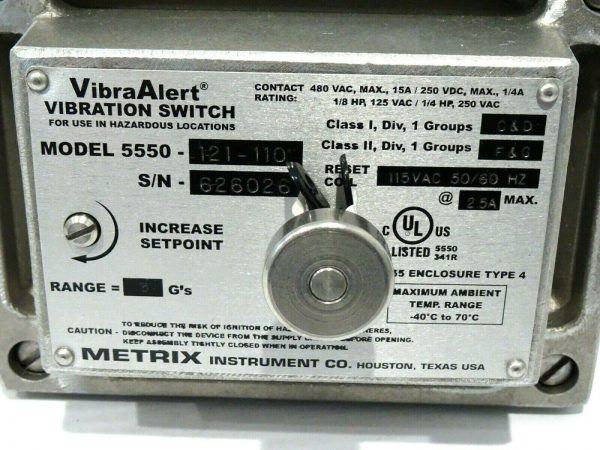 NEW METRIX 5550-121-110 VIBRATION SWITCH 5550121110 - Image 3