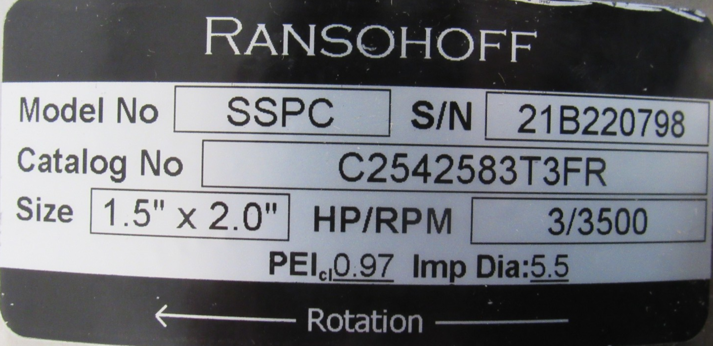 NEW RANSOHOFF C2542583T3FR PUMP 3HP 208-230/460V EE707B SSPC 1.5