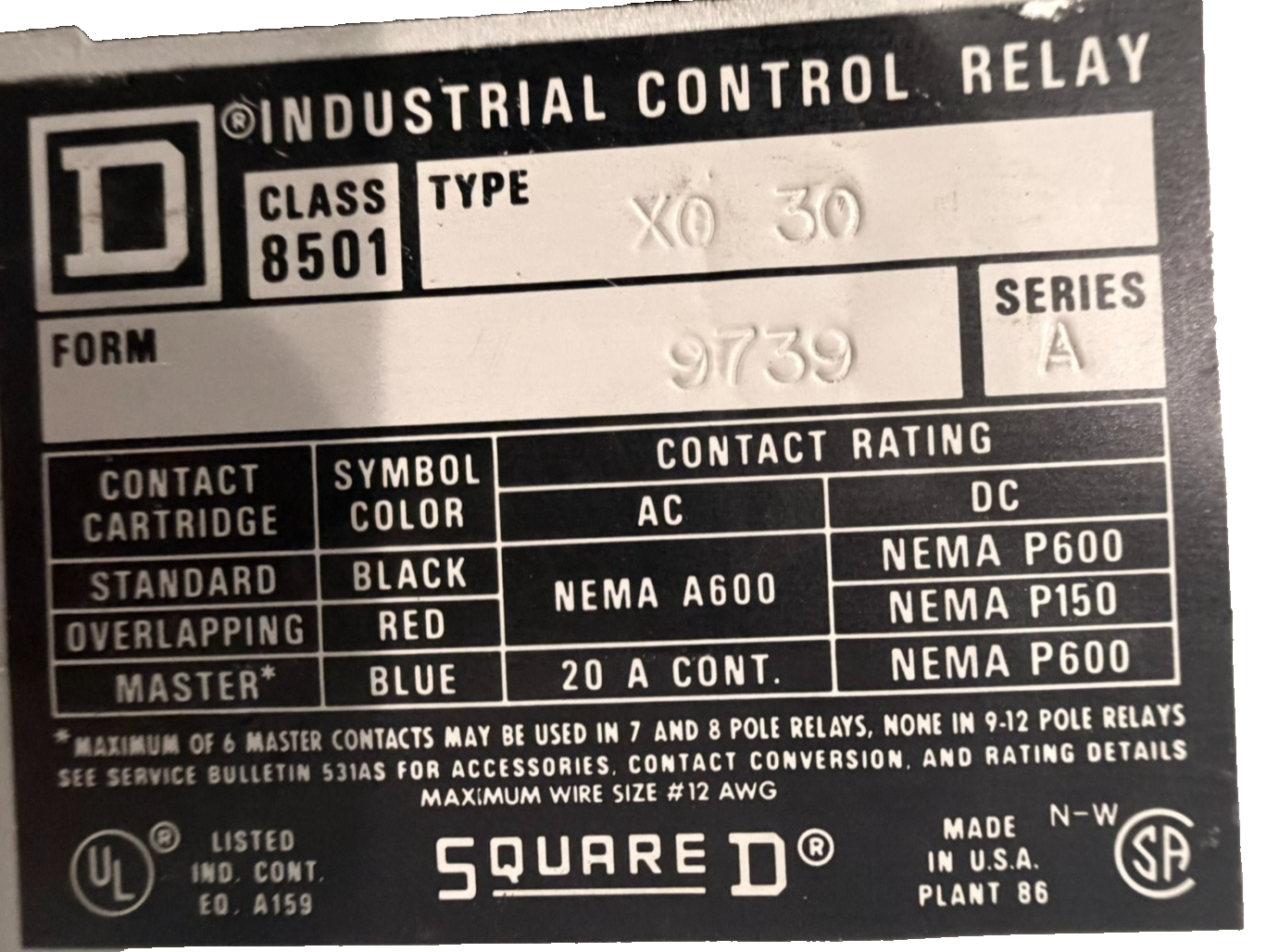 NEW SQUARE D 8501XO30 CONTROL RELAY SER.A - Image 3
